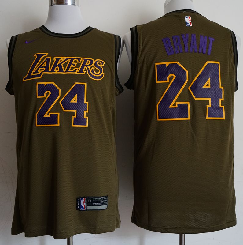 Men Los Angeles Lakers 24 Bryant Military green Game Nike NBA Jerseys